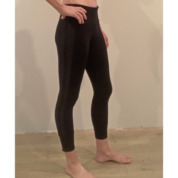 𝅺LORNA Jane Black Mesh Stripe Leggings Ankle Biter 7/8 Length Pocket Size Small - Picture 1 of 12